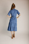 The Devoto Tiered Midi Dress in Washed Denim