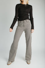 The Ellen Straight Leg Jean in Black + Tan Stripe