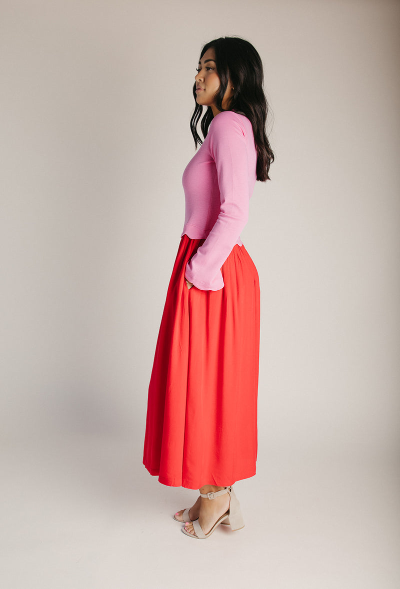 pink and red colorblock dress The Zenie Colorblock Maxi Dress in Pink + Red X-Small