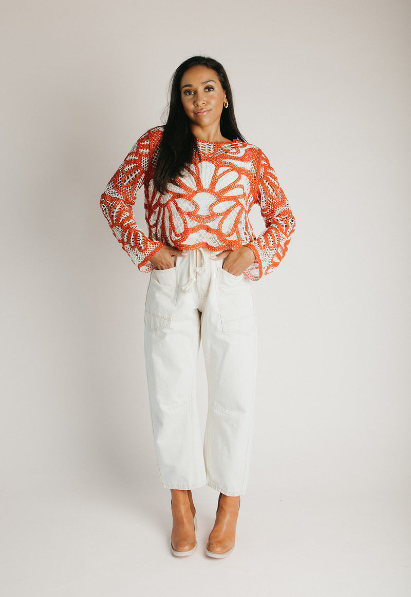 The Ryan Floral Crochet Blouse in Rust