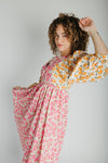 The Libby Blossom Linen Midi Dress in Pink + Orange