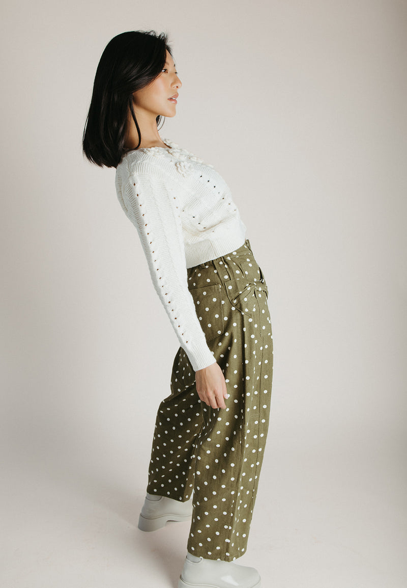 The Clausen Polka Dot Pant in Olive Combo