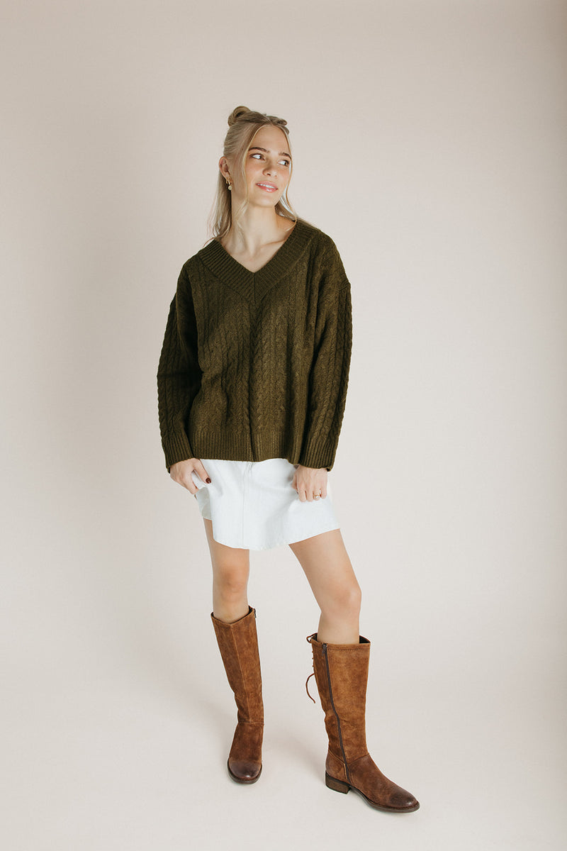The Loftin Cable Knit Sweater in Olive
