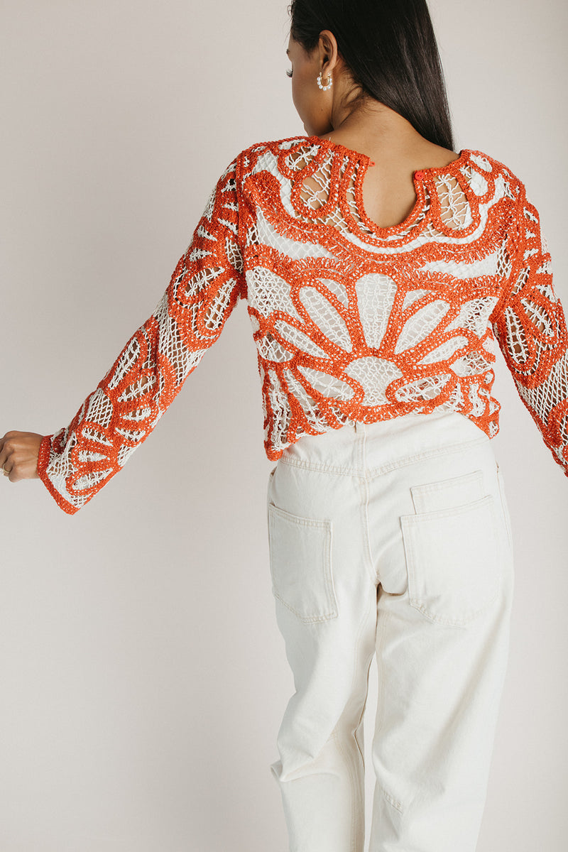 The Ryan Floral Crochet Blouse in Rust