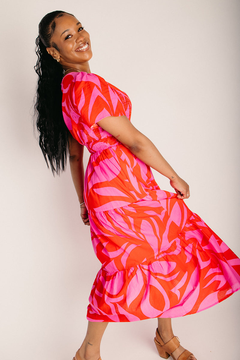 poplin midi dress The Alexis Poplin Tiered Midi Dress in Red + Pink Multi – Piper & Scoot