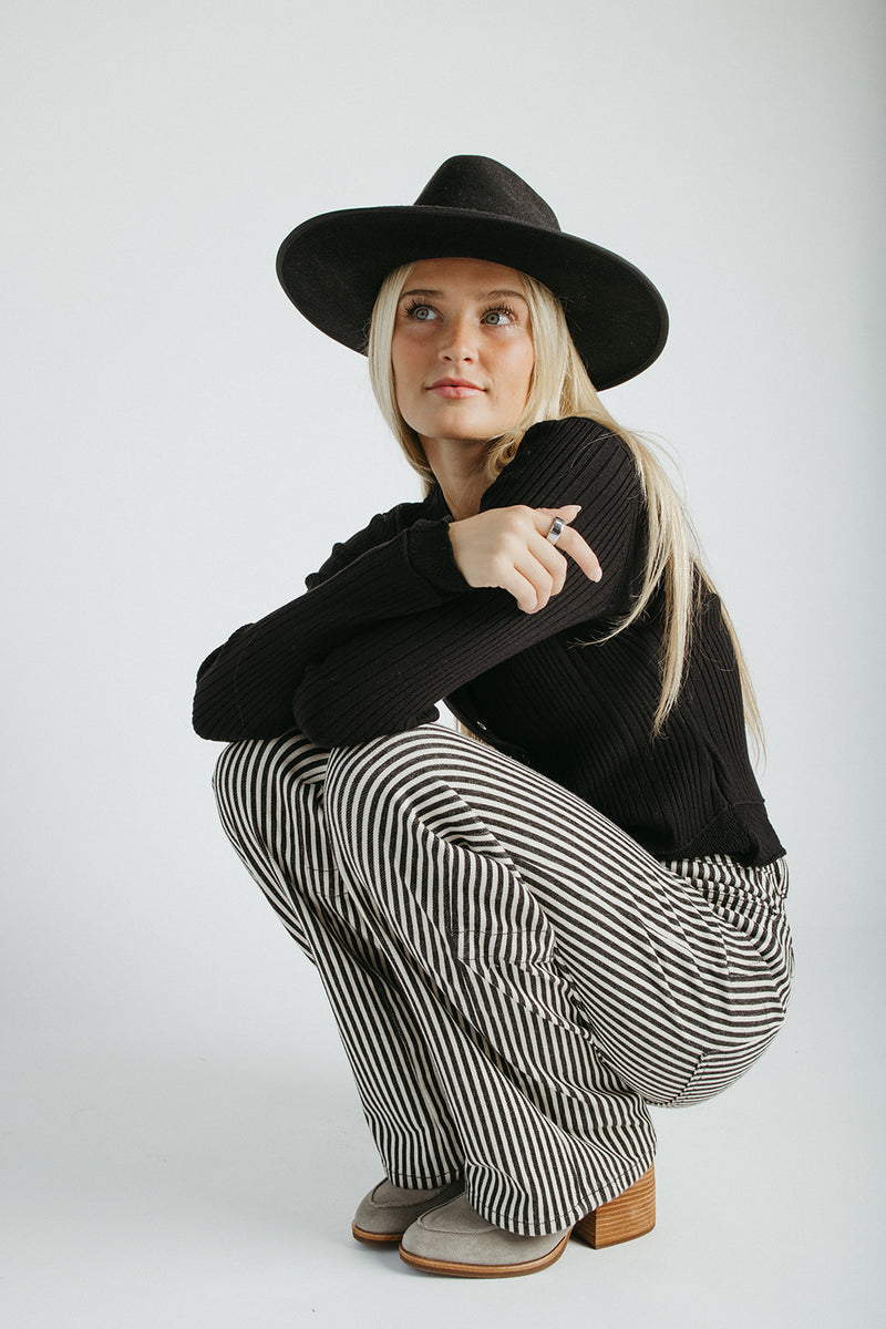 The Ellen Straight Leg Jean in Black + Tan Stripe