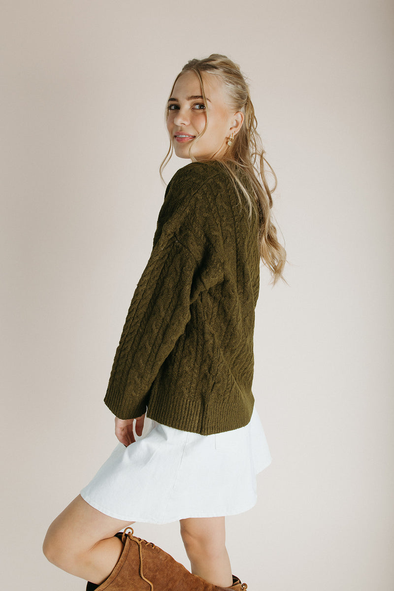 The Loftin Cable Knit Sweater in Olive