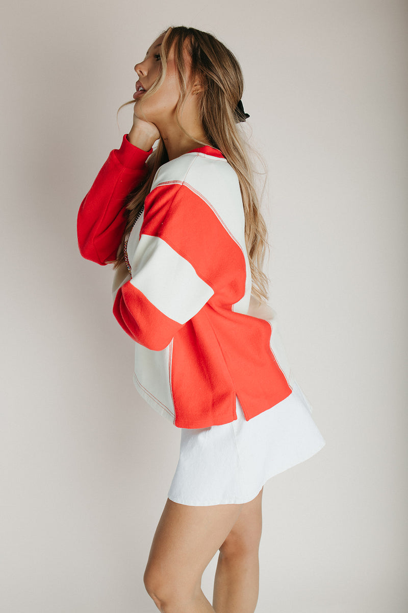 The Nutcracker Embellished Pullover in Cream + Red