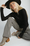 The Ellen Straight Leg Jean in Black + Tan Stripe