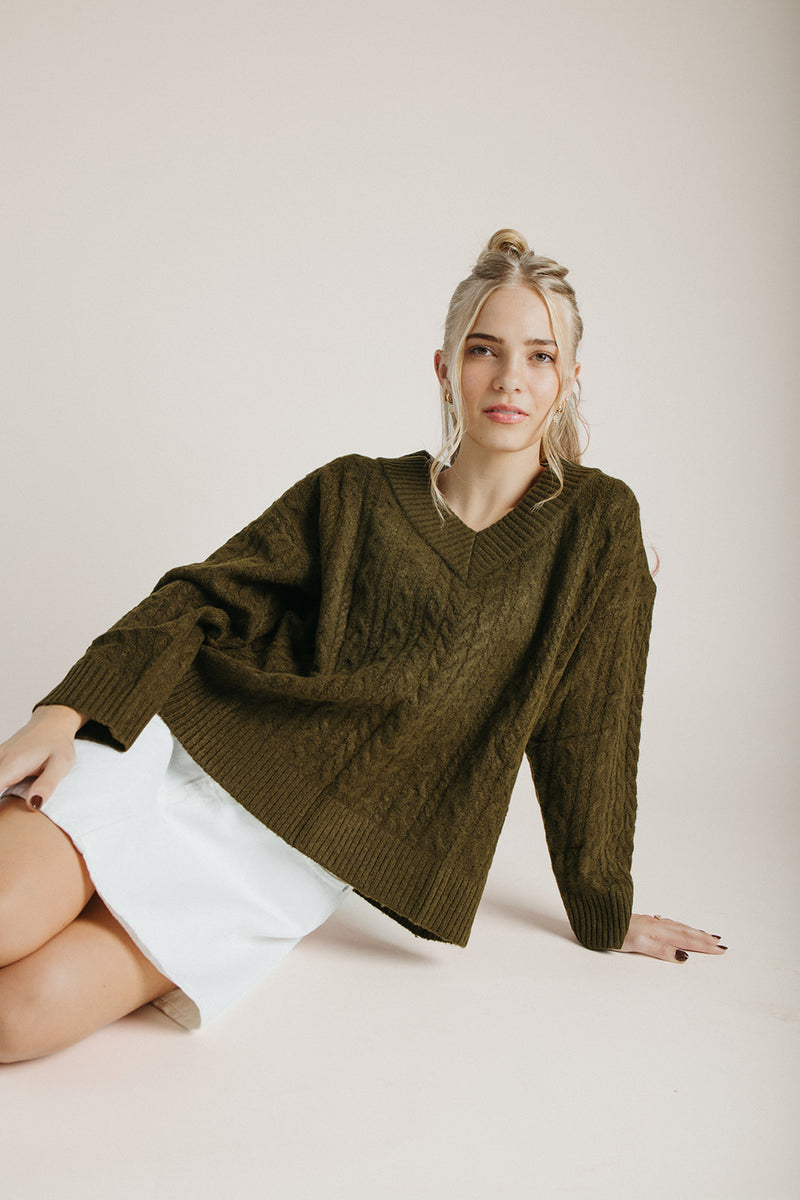 The Loftin Cable Knit Sweater in Olive