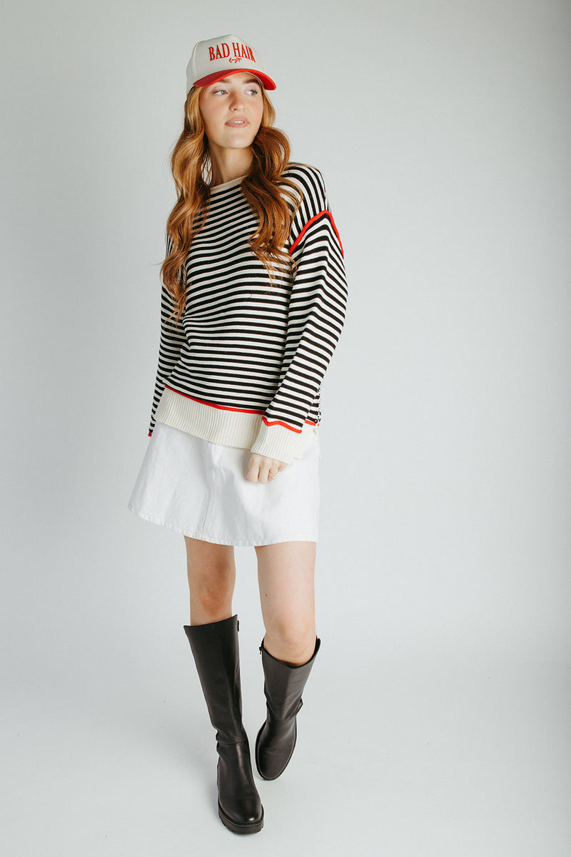 The Maude Striped Sweater in Black + Cream