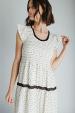 The Andrea Polka Dot Tiered Maxi Dress in Natural