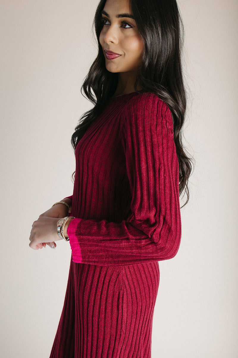 The Kamina Knit Midi Dress in Burgundy Medium