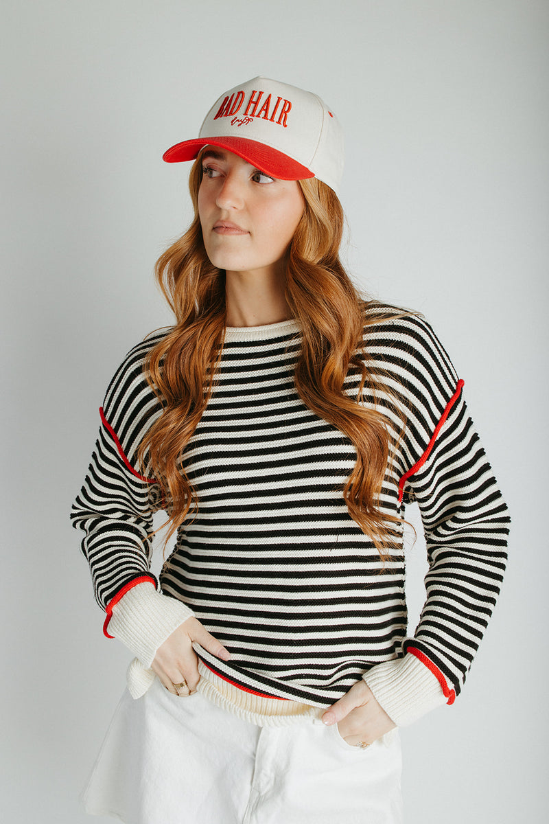 The Maude Striped Sweater in Black + Cream
