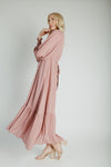 The Garvara Swiss Dot Button-Up Maxi Dress in Rose