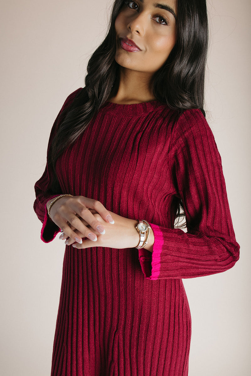 The Kamina Knit Midi Dress in Burgundy