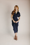 The Kyrie Satin Dolman Sleeve Midi Dress in Navy