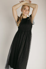 The Dawley Polka Dot Chiffon Midi Dress in Black
