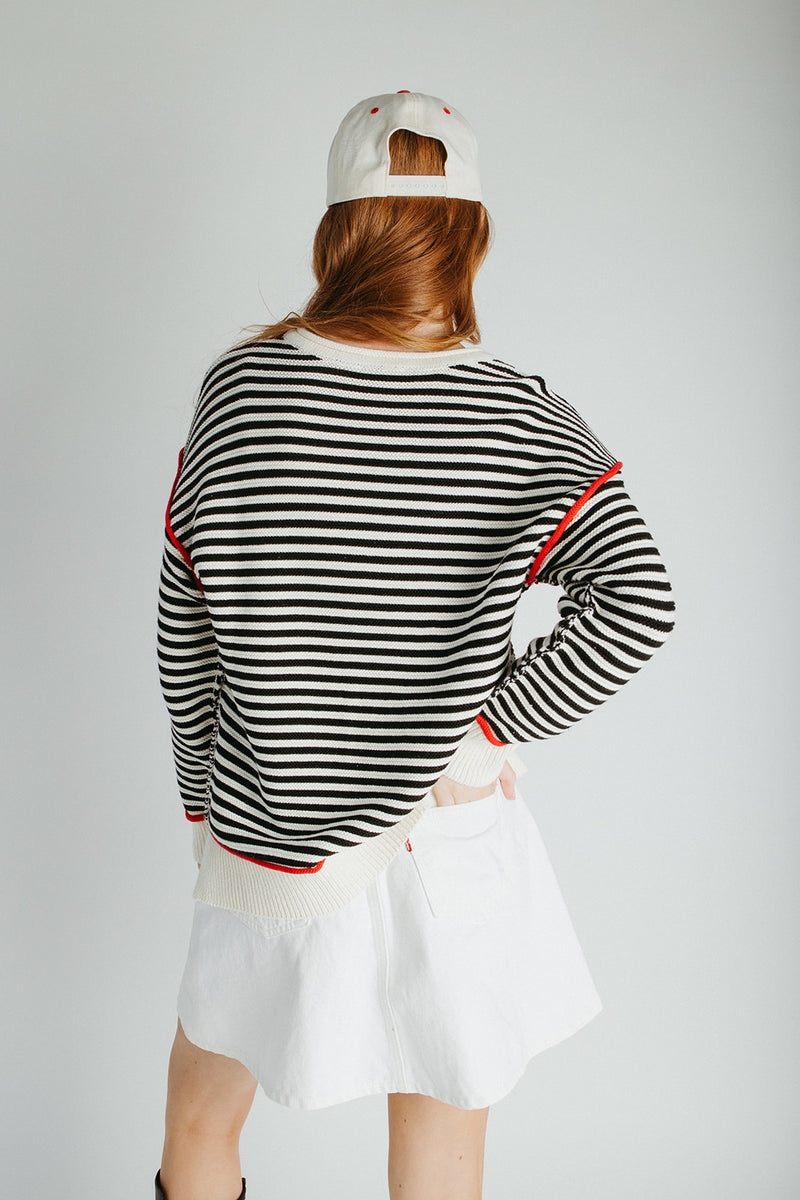 The Maude Striped Sweater in Black + Cream