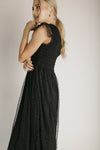 The Dawley Polka Dot Chiffon Midi Dress in Black