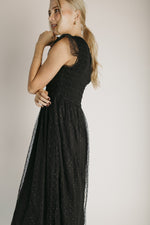 The Dawley Polka Dot Chiffon Midi Dress in Black