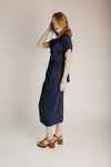 The Kyrie Satin Dolman Sleeve Midi Dress in Navy