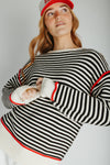 The Maude Striped Sweater in Black + Cream