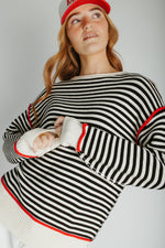 The Maude Striped Sweater in Black + Cream