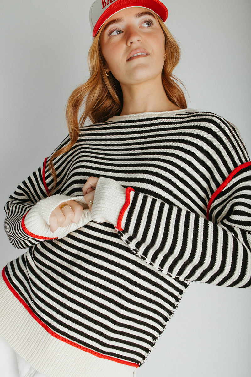 The Maude Striped Sweater in Black + Cream
