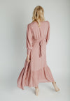 The Garvara Swiss Dot Button-Up Maxi Dress in Rose