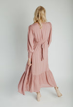 The Garvara Swiss Dot Button-Up Maxi Dress in Rose
