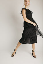 The Dawley Polka Dot Chiffon Midi Dress in Black