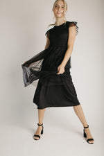 The Dawley Polka Dot Chiffon Midi Dress in Black