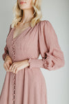 The Garvara Swiss Dot Button-Up Maxi Dress in Rose