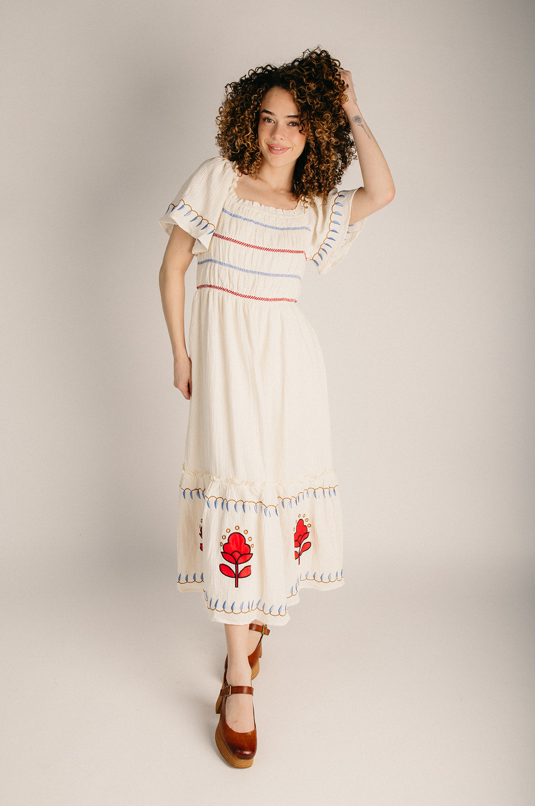 piper and scoot embroidered dress The Johnson Embroidered Midi Dress in Natural Small
