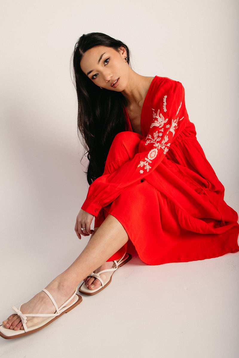 The Tennen Embroidered Maxi Dress in Chili Red  Piper & Scoot