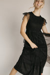 The Dawley Polka Dot Chiffon Midi Dress in Black