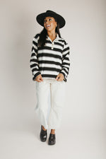The Rosalie Striped Polo Blouse in Black Stripe