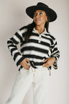 The Rosalie Striped Polo Blouse in Black Stripe