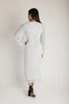 The Polzin Glitter Wrap Midi Dress in Pearl
