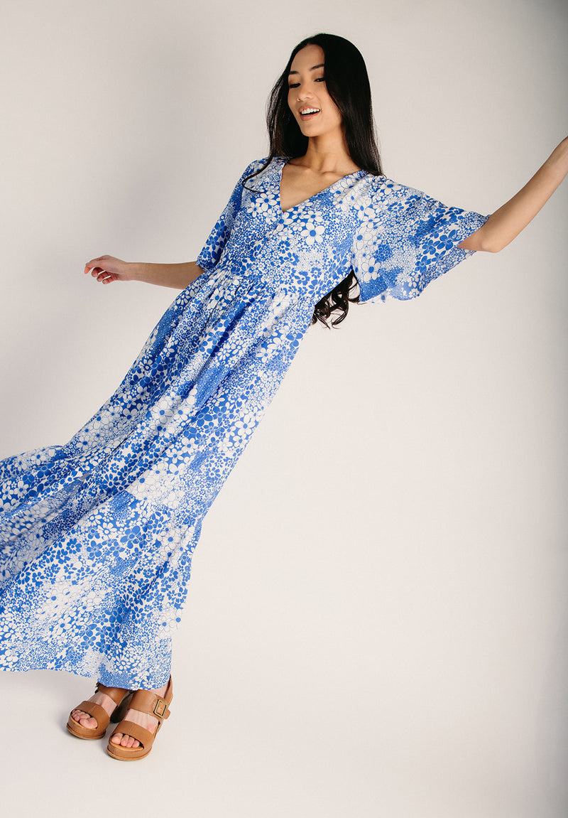 fitted lace wedding dress Adire' Blue Multi Maxi Dress – Chikodi's World main image 0