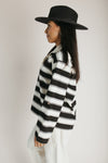 The Rosalie Striped Polo Blouse in Black Stripe