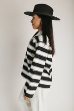 The Rosalie Striped Polo Blouse in Black Stripe