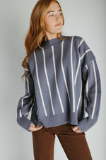 The Reagan Striped Crew Neck Sweater in Blue
