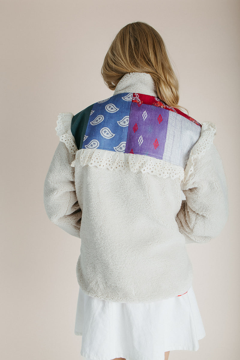 The Dennen Contrast Teddy Jacket in Autumn Cream