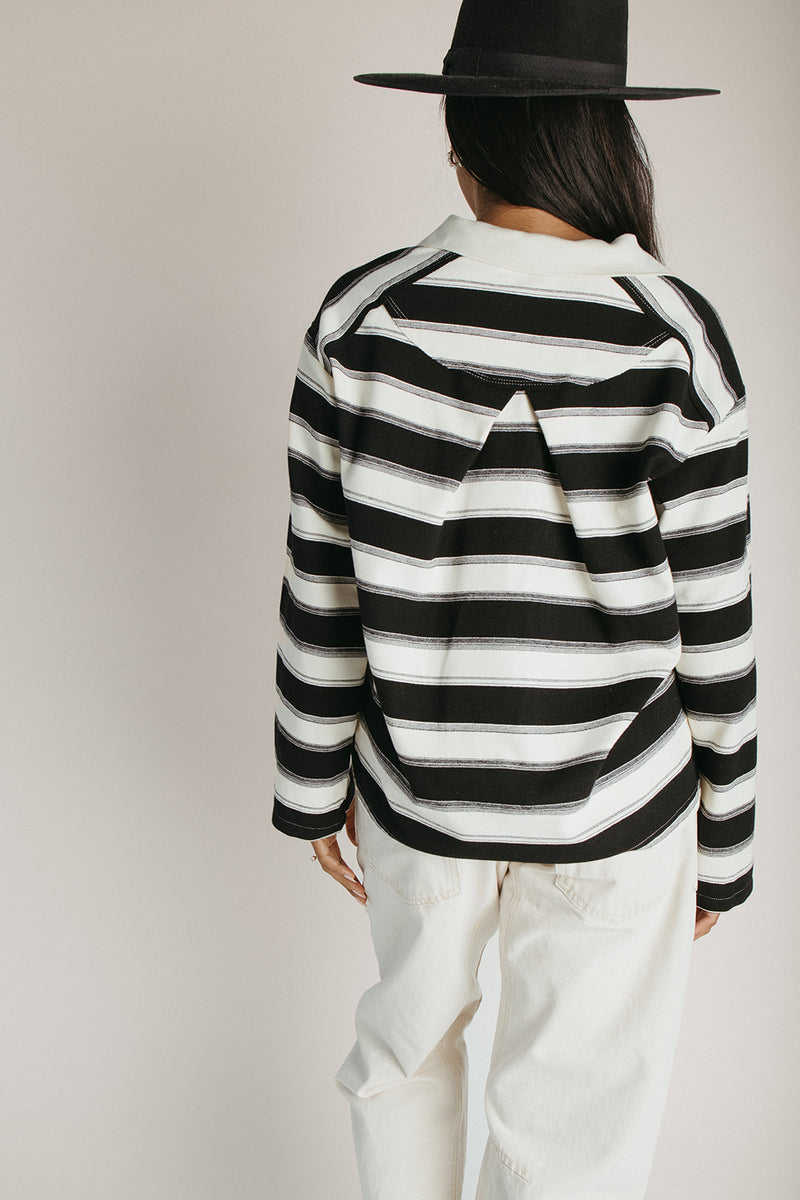The Rosalie Striped Polo Blouse in Black Stripe