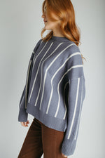 The Reagan Striped Crew Neck Sweater in Blue