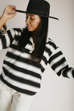 The Rosalie Striped Polo Blouse in Black Stripe