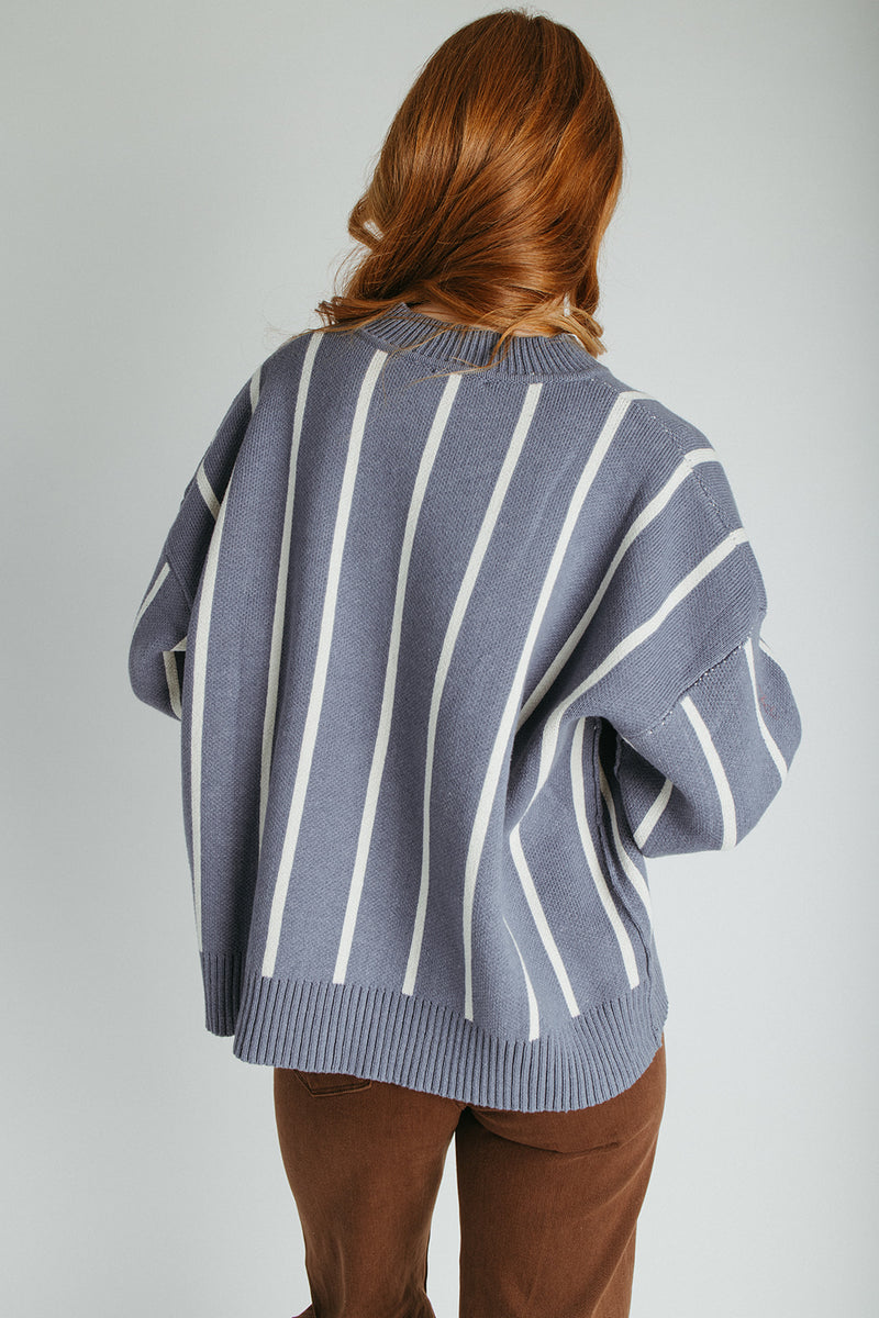The Reagan Striped Crew Neck Sweater in Blue