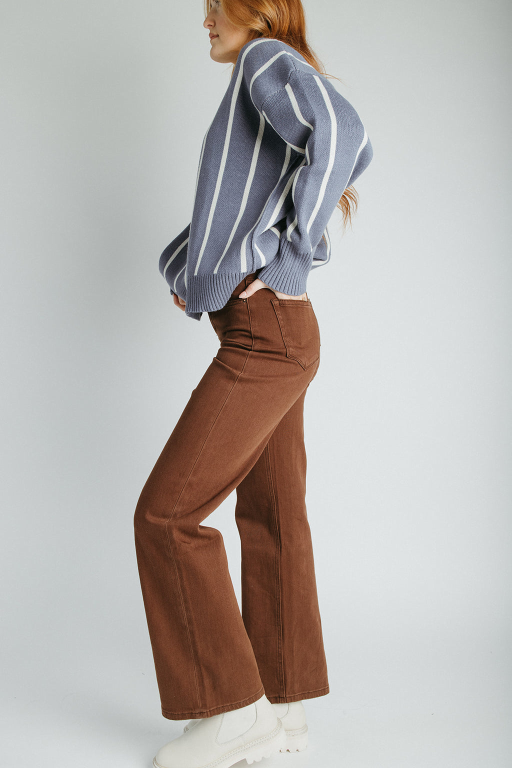 The Trisha High Rise Wide Leg Jean in Vintage Brown – Piper & Scoot display picture 1